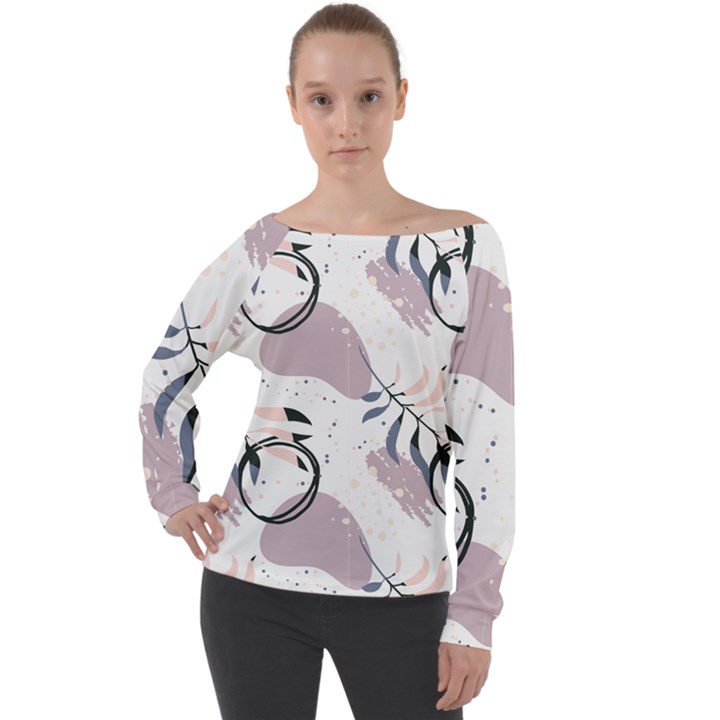 Tropical Floral Pattern Off Shoulder Long Sleeve Velour Top