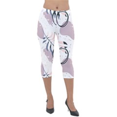 Tropical Floral Pattern Lightweight Velour Capri Leggings  by designsbymallika