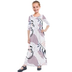 Tropical Floral Pattern Kids  Quarter Sleeve Maxi Dress by designsbymallika