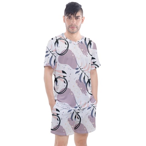 Tropical Floral Pattern Men s Mesh Tee And Shorts Set by designsbymallika