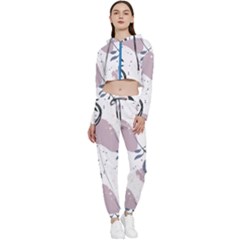 Tropical Floral Pattern Cropped Zip Up Lounge Set