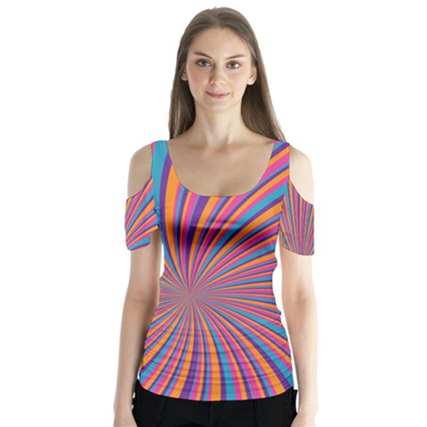 Psychedelic Groovy Pattern 2 Butterfly Sleeve Cutout Tee  by designsbymallika