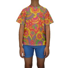 Geometric Floral Pattern Kids  Short Sleeve Swimwear by designsbymallika