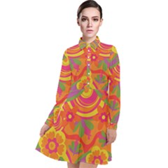 Geometric Floral Pattern Long Sleeve Chiffon Shirt Dress by designsbymallika