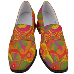 Geometric Floral Pattern Women s Chunky Heel Loafers by designsbymallika