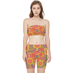 Geometric Floral Pattern Stretch Shorts And Tube Top Set