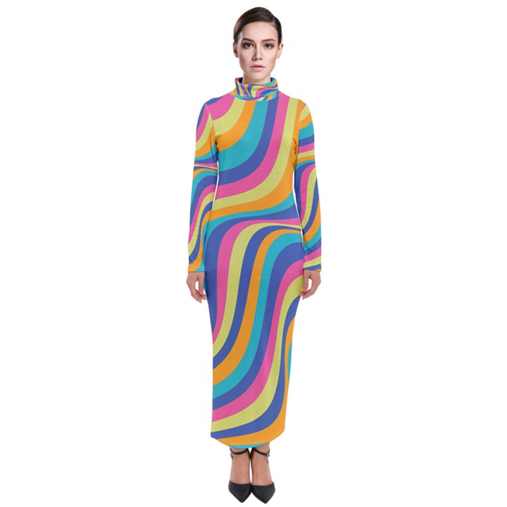 Psychedelic Groocy Pattern Turtleneck Maxi Dress