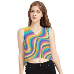 Psychedelic Groocy Pattern V-neck Cropped Tank Top