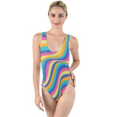 Psychedelic Groocy Pattern High Leg Strappy Swimsuit by designsbymallika