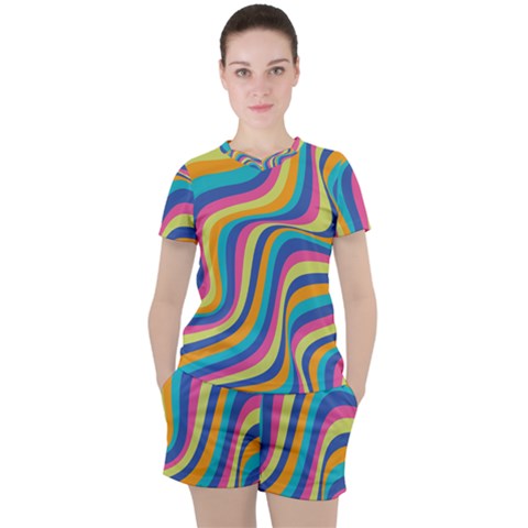 Psychedelic Groocy Pattern Women s Tee And Shorts Set by designsbymallika