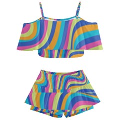 Psychedelic Groocy Pattern Kids  Off Shoulder Skirt Bikini by designsbymallika