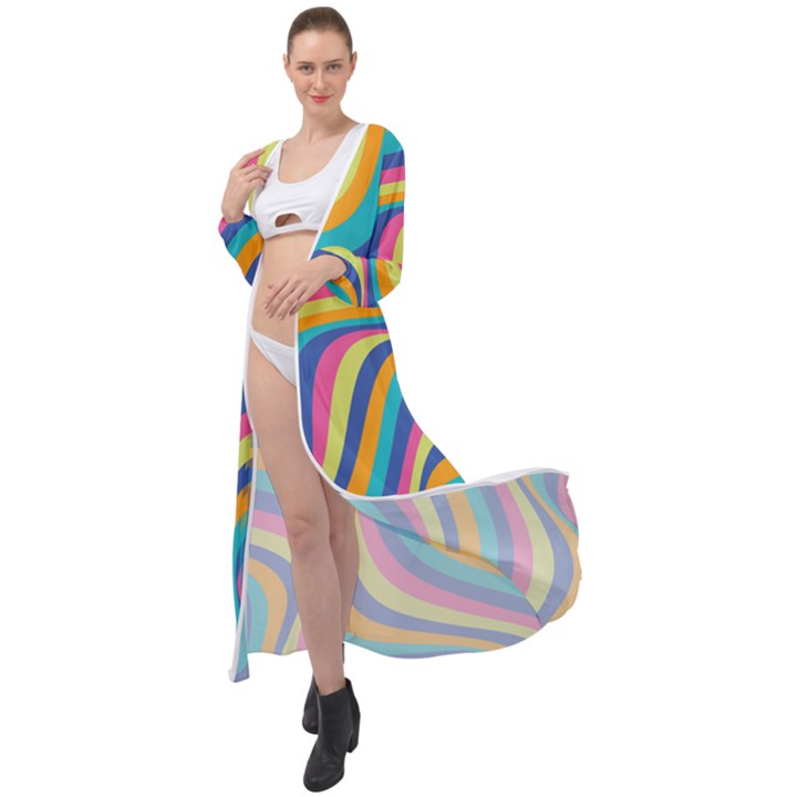 Psychedelic Groocy Pattern Maxi Chiffon Beach Wrap