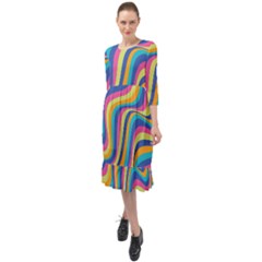 Psychedelic Groocy Pattern Ruffle End Midi Chiffon Dress by designsbymallika