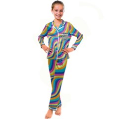 Psychedelic Groocy Pattern Kid s Satin Long Sleeve Pajamas Set by designsbymallika