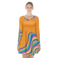 Psychedelic-groovy-pattern Long Sleeve Velvet V-neck Dress by designsbymallika