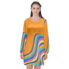 Psychedelic-groovy-pattern Long Sleeve Chiffon Shift Dress  by designsbymallika