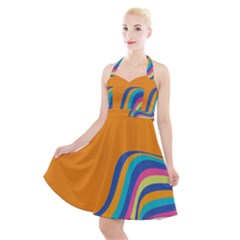 Psychedelic-groovy-pattern Halter Party Swing Dress  by designsbymallika