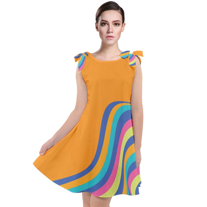 Psychedelic-groovy-pattern Tie Up Tunic Dress