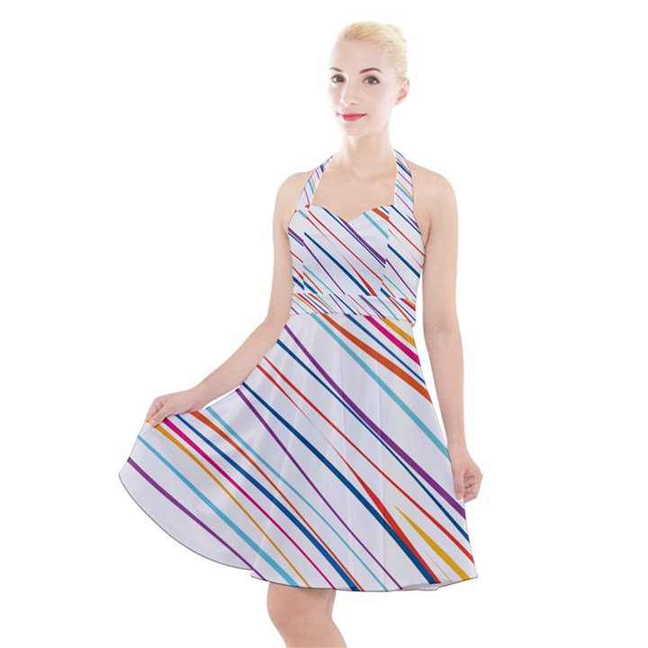 Beautiful Stripes Halter Party Swing Dress 