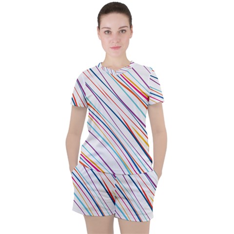 Beautiful Stripes Women s Tee And Shorts Set by designsbymallika