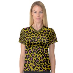 Pattern Leopard Yellow Fur V-neck Sport Mesh Tee