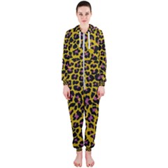 Pattern Leopard Yellow Fur Hooded Jumpsuit (ladies) 