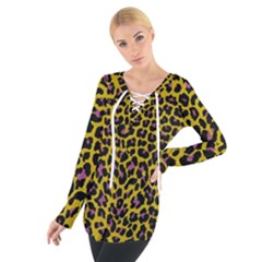 Pattern Leopard Yellow Fur Tie Up Tee by JustToWear