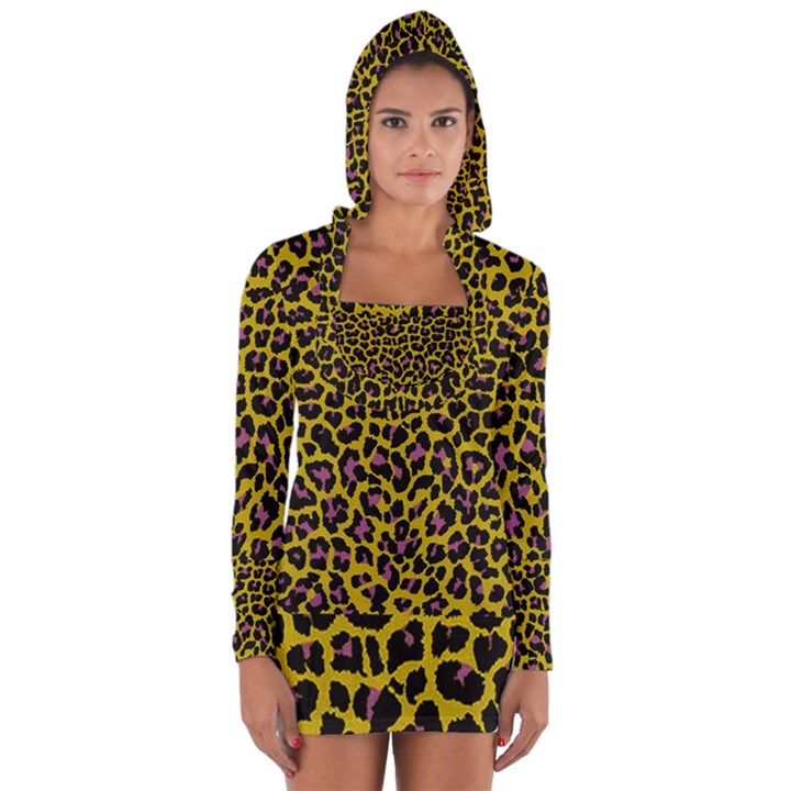 Pattern Leopard Yellow Fur Long Sleeve Hooded T-shirt