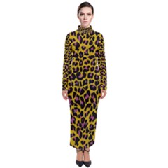 Pattern Leopard Yellow Fur Turtleneck Maxi Dress by JustToWear