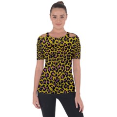 Pattern Leopard Yellow Fur Shoulder Cut Out Short Sleeve Top by JustToWear