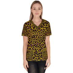 Pattern Leopard Yellow Fur Women s V-neck Scrub Top by JustToWear