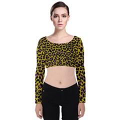 Pattern Leopard Yellow Fur Velvet Long Sleeve Crop Top by JustToWear