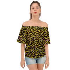 Pattern Leopard Yellow Fur Off Shoulder Short Sleeve Top by JustToWear