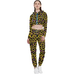 Pattern Leopard Yellow Fur Cropped Zip Up Lounge Set by JustToWear