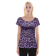 Pattern Leopard Purple Fur Cap Sleeve Top by JustToWear