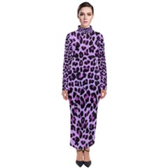 Pattern Leopard Purple Fur Turtleneck Maxi Dress by JustToWear