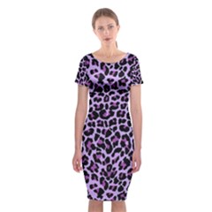 Pattern Leopard Purple Fur Classic Short Sleeve Midi Dress by JustToWear