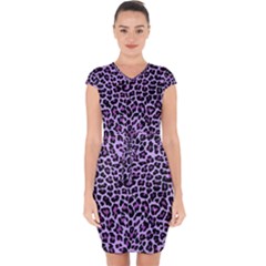 Pattern Leopard Purple Fur Capsleeve Drawstring Dress  by JustToWear