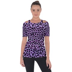 Pattern Leopard Purple Fur Shoulder Cut Out Short Sleeve Top by JustToWear