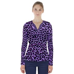 Pattern Leopard Purple Fur V-neck Long Sleeve Top by JustToWear