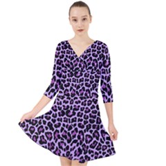 Pattern Leopard Purple Fur Quarter Sleeve Front Wrap Dress by JustToWear