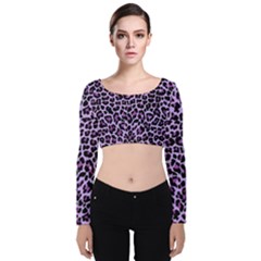 Pattern Leopard Purple Fur Velvet Long Sleeve Crop Top by JustToWear