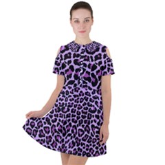 Pattern Leopard Purple Fur Short Sleeve Shoulder Cut Out Dress  by JustToWear