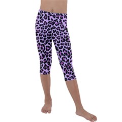 Pattern Leopard Purple Fur Kids  Lightweight Velour Capri Leggings  by JustToWear