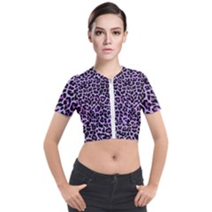 Pattern Leopard Purple Fur Short Sleeve Cropped Jacket by JustToWear