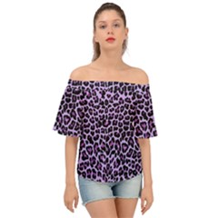 Pattern Leopard Purple Fur Off Shoulder Short Sleeve Top by JustToWear