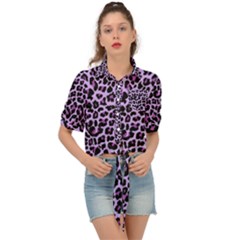 Pattern Leopard Purple Fur Tie Front Shirt  by JustToWear