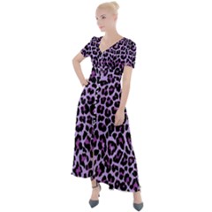 Pattern Leopard Purple Fur Button Up Short Sleeve Maxi Dress by JustToWear