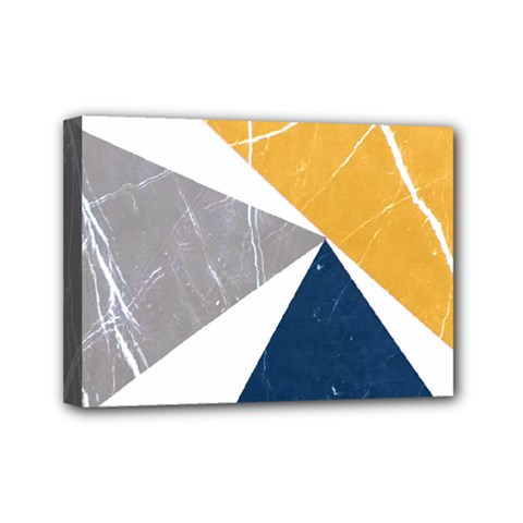 Abstrait Triangles Jaune/bleu/gris Mini Canvas 7  X 5  (stretched) by kcreatif