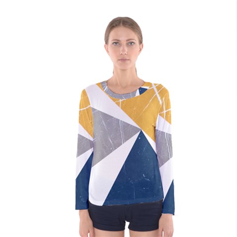 Abstrait Triangles Jaune/bleu/gris Women s Long Sleeve Tee by kcreatif